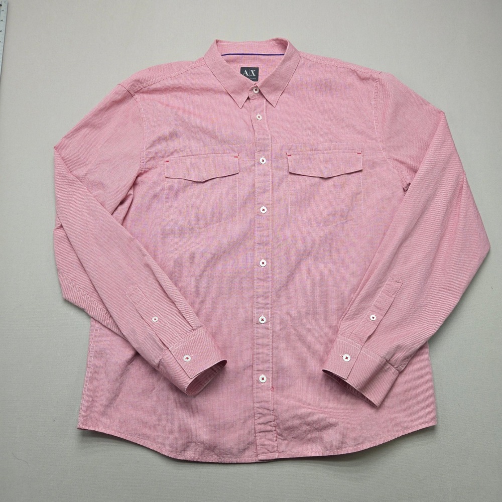 Armani Exchange Button Down Shirt Micro Check Pockets Red White Mens XL Regular